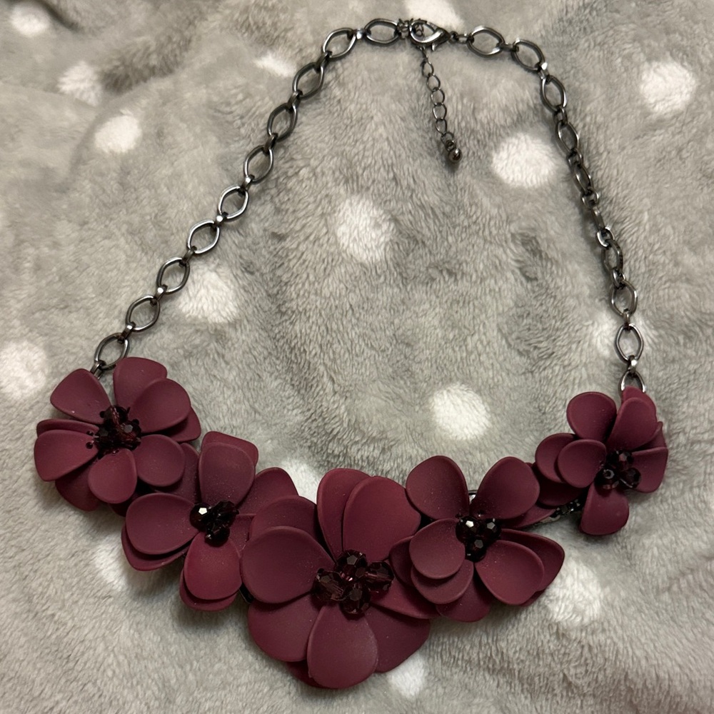 Floral Statement Necklace in Bordeaux Red Burgundy